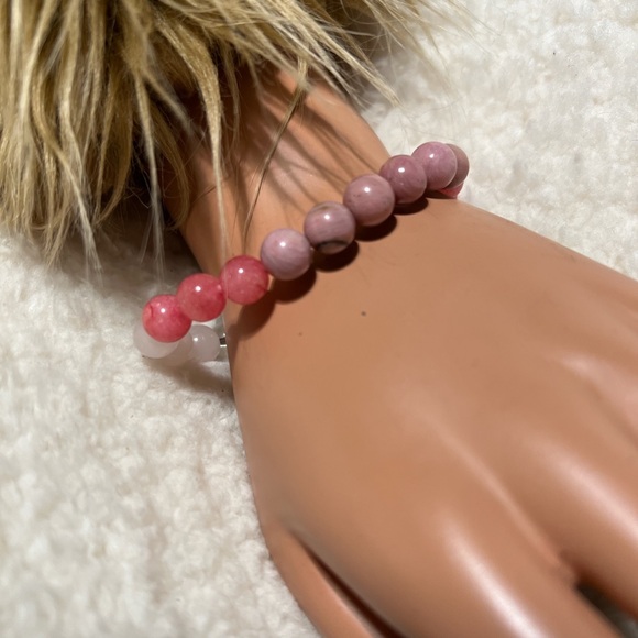 Bracelet 8,5mm Rose Quartz, Clear Quartz, Rhodonite , Rhdochrosite - Picture 2 of 8